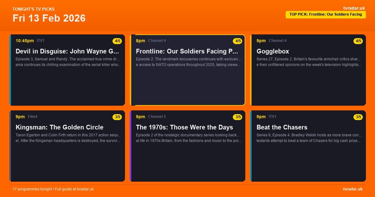 What's On TV Tonight: Fri 13 Feb 2026 – FA Cup, Gogglebox & Graham Norton