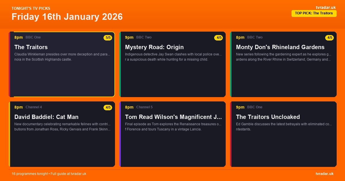 Whats On Tv Tonight Friday 16 January 2026
