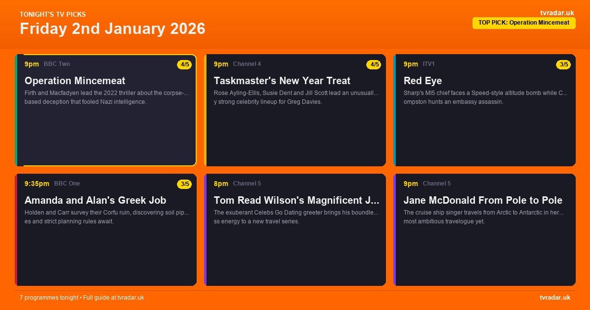 Whats On Tv Tonight Friday 2 January 2026