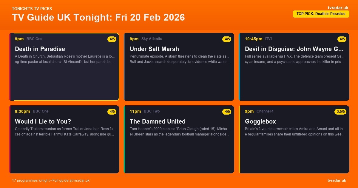 Whats On Tv Tonight Friday 20 February 2026