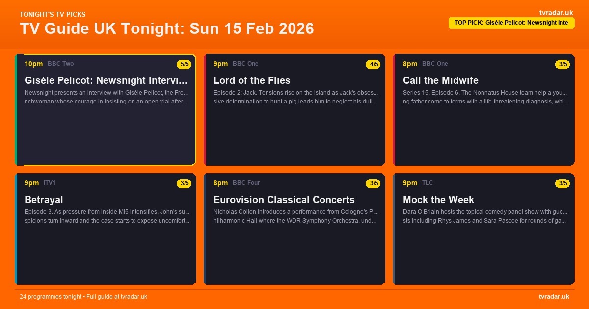 Whats On Tv Tonight Sunday 15 February 2026