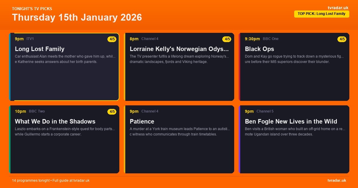 Whats On Tv Tonight Thursday 15 January 2026