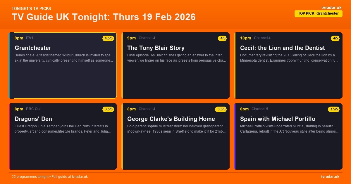 Whats On Tv Tonight Thursday 19 February 2026