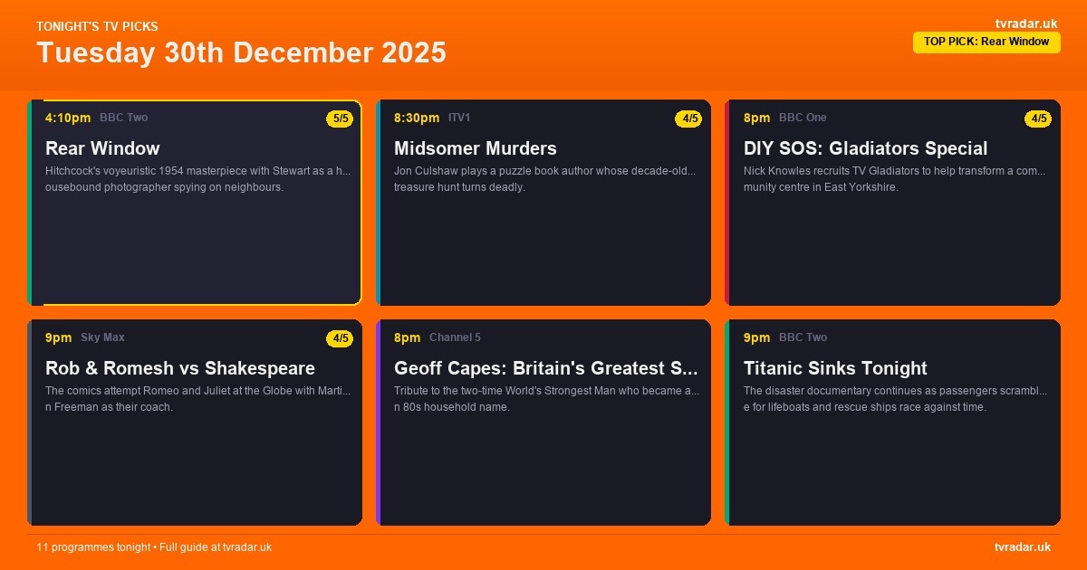 Whats On Tv Tonight Tuesday 30 December 2025