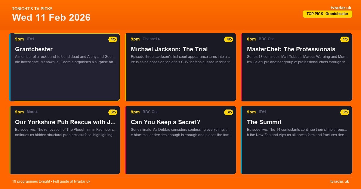 What's On TV Tonight: Wed 11 Feb 2026 – MasterChef, Grantchester & The Summit