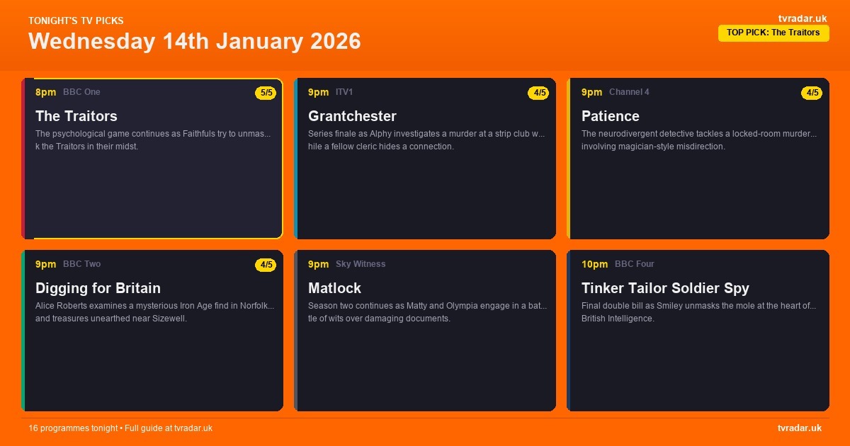 Whats On Tv Tonight Wednesday 14 January 2026