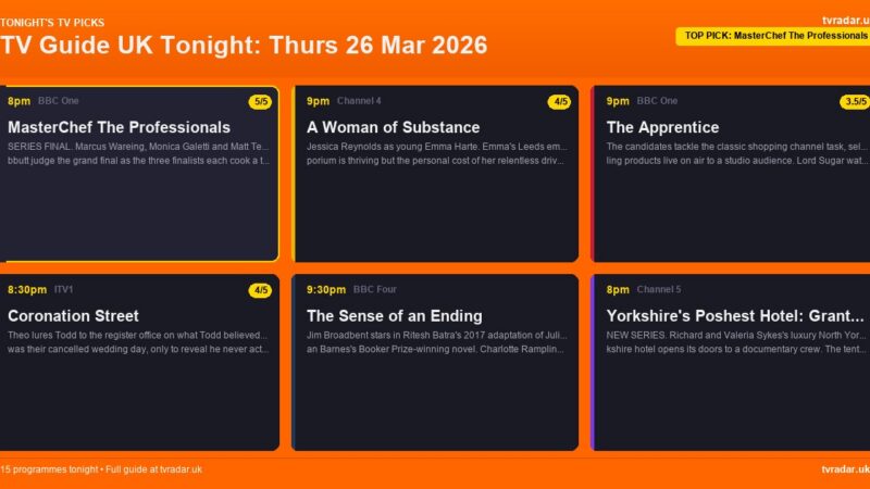 TV Guide UK Tonight: Thurs 26 Mar 2026 – MasterChef: The Professionals Final, Coronation Street & The Apprentice
