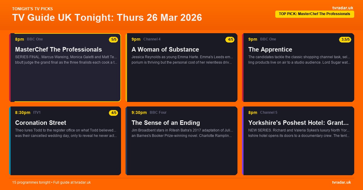 TV Guide UK Tonight: Thurs 26 Mar 2026 – MasterChef: The Professionals Final, Coronation Street & The Apprentice