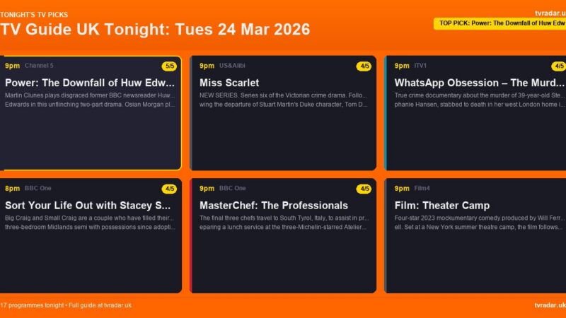 TV Guide UK Tonight: Tues 24 Mar 2026 – Power: The Downfall of Huw Edwards, MasterChef: The Professionals & Miss Scarlet