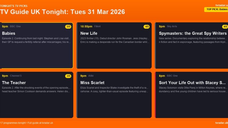 TV Guide UK Tonight: Tues 31 Mar 2026 – Babies, England v Japan & Spymasters