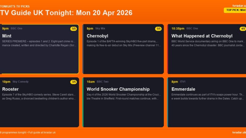 TV Guide UK Tonight: Mon 20 Apr 2026 – Mint Series Premiere, Chernobyl on Sky Mix & EastEnders
