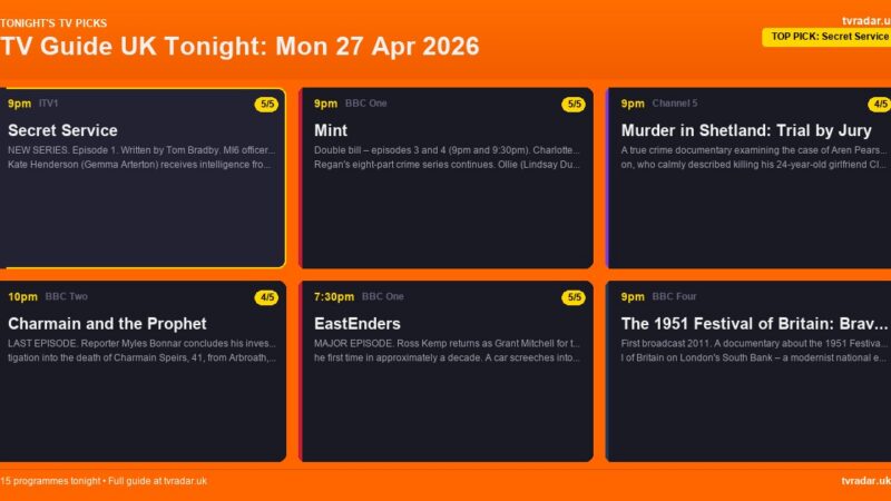 TV Guide UK Tonight: Mon 27 Apr 2026 – Secret Service, EastEnders Grant Returns & Mint