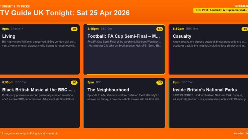 TV Guide UK Tonight: Sat 25 Apr 2026 – FA Cup Semi-Final, The Neighbourhood & Living