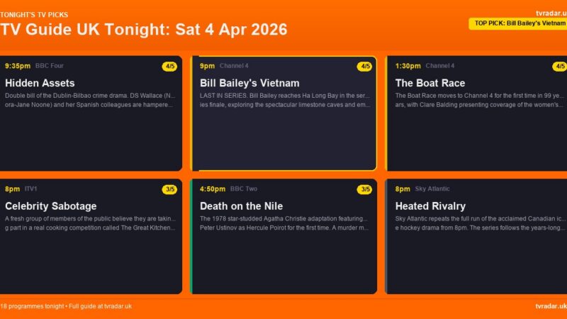 TV Guide UK Tonight: Sat 4 Apr 2026 – The Boat Race, Bill Bailey’s Vietnam & FA Cup
