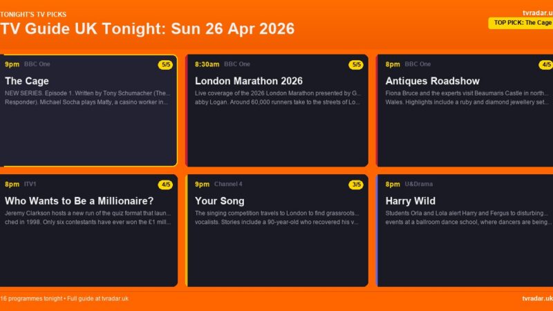 TV Guide UK Tonight: Sun 26 Apr 2026 – The Cage, FA Cup Semi & London Marathon