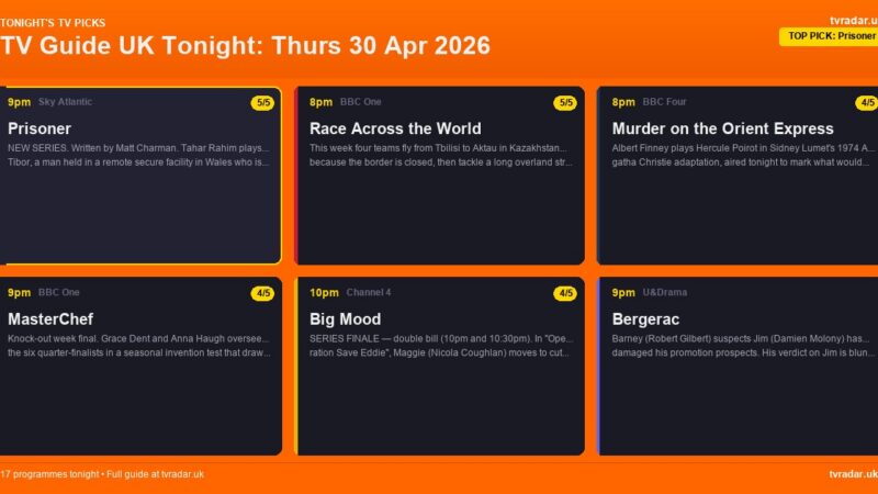 TV Guide UK Tonight: Thurs 30 Apr 2026 – Prisoner, Race Across the World & MasterChef