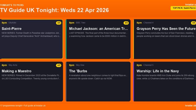 TV Guide UK Tonight: Weds 22 Apr 2026 – Saint-Pierre, MasterChef Quarter-Final & Burnley v Man City