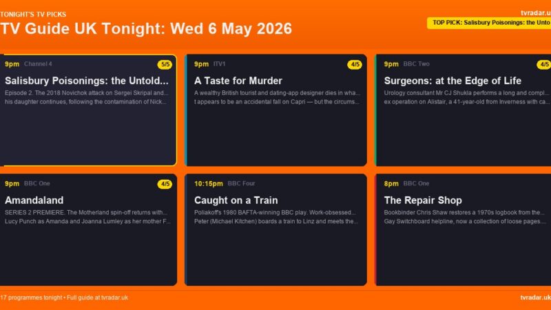 TV Guide UK Tonight: Wed 6 May 2026 – Amandaland, Champions League & A Taste for Murder