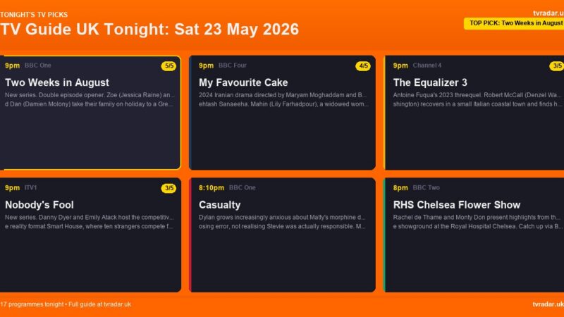 TV Guide UK Tonight: Sat 23 May 2026 – Two Weeks in August, Women’s Champions League Final & Nobody’s Fool