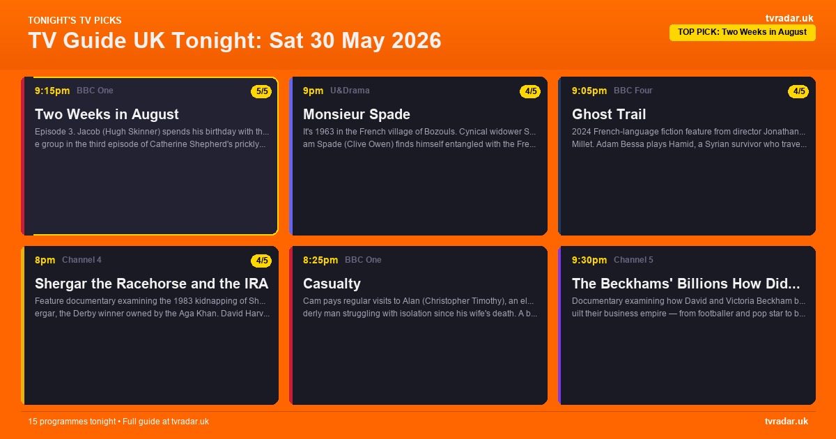 TV Guide UK Tonight: Sat 30 May 2026 – Champions League Final, Britain’s Got Talent Live Final & Shergar Doc