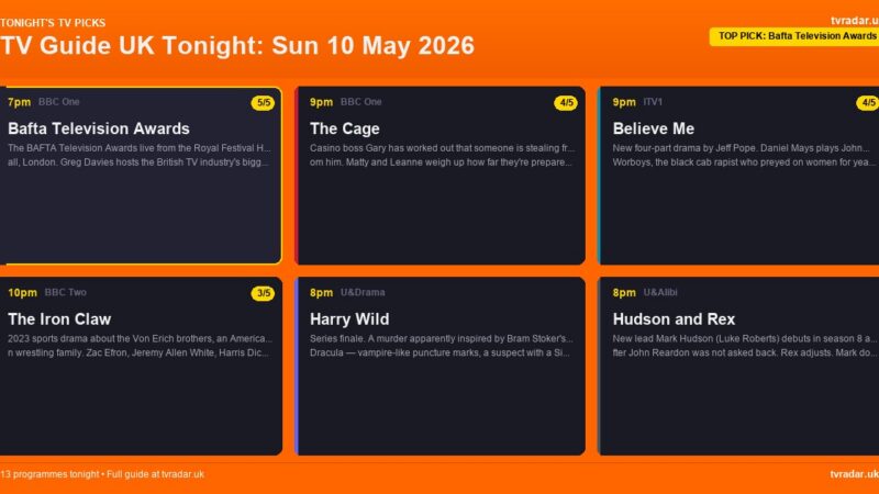 TV Guide UK Tonight: Sun 10 May 2026 – BAFTA TV Awards, The Cage & Believe Me