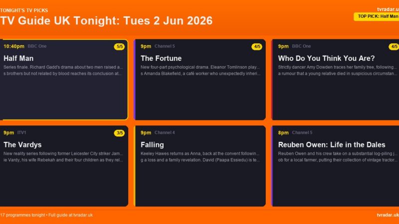 TV Guide UK Tonight: Tues 2 Jun 2026 – The Fortune, Half Man Finale & Amy Dowden’s Who Do You Think You Are?