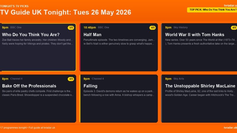TV Guide UK Tonight: Tues 26 May 2026 – Who Do You Think You Are?, Falling Ep 3 & World War II with Tom Hanks