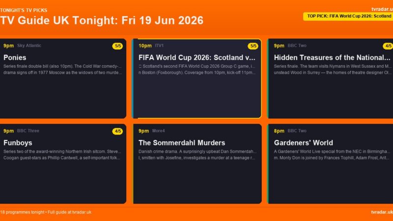 TV Guide UK Tonight: Fri 19 Jun 2026 – Scotland v Morocco, Ponies Finale & Celebrity Gogglebox