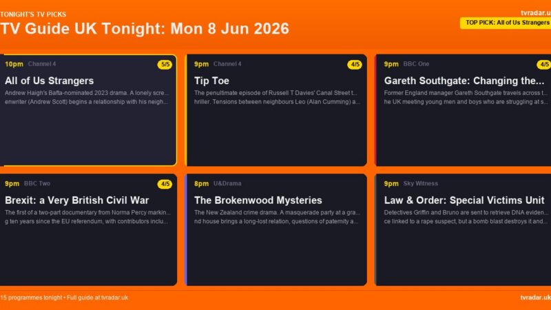 TV Guide UK Tonight: Mon 8 Jun 2026 – All of Us Strangers, Brexit: a Very British Civil War & Gareth Southgate