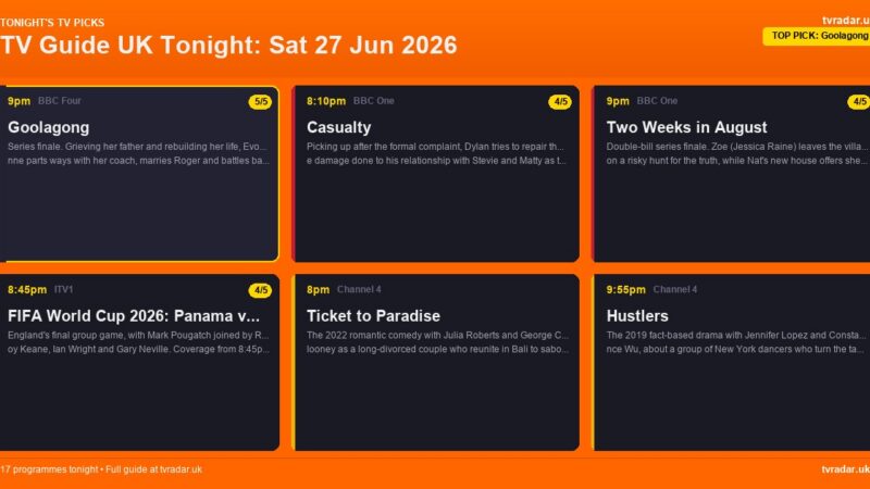 TV Guide UK Tonight: Sat 27 Jun 2026 – Panama v England, Two Weeks in August Finale & Goolagong