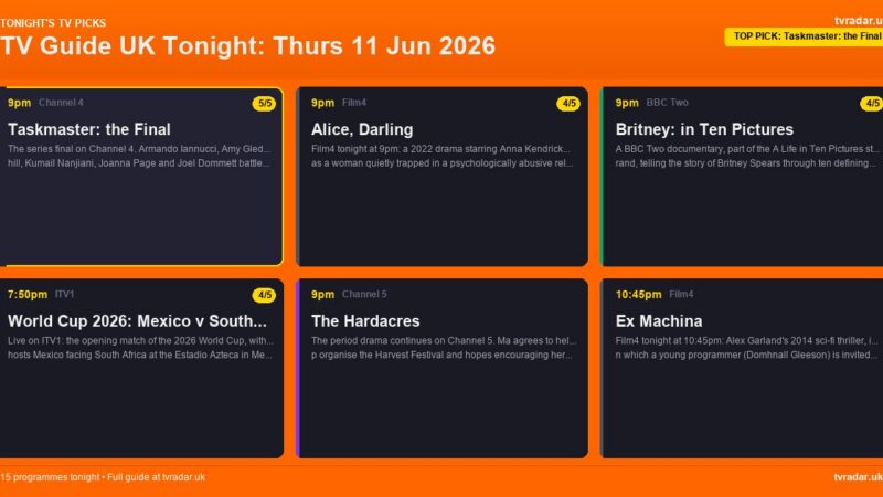 TV Guide UK Tonight: Thurs 11 Jun 2026 – World Cup Opening on ITV1, Taskmaster Final & Film4 Films