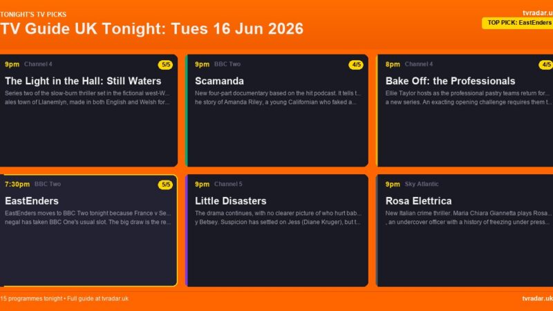 TV Guide UK Tonight: Tues 16 Jun 2026 – EastEnders Returns, France v Senegal & Scamanda