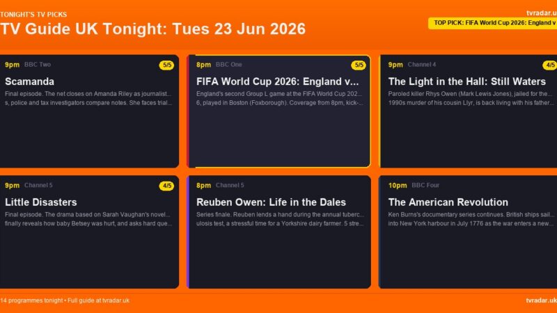 TV Guide UK Tonight: Tues 23 Jun 2026 – England v Ghana, Scamanda Final & Little Disasters