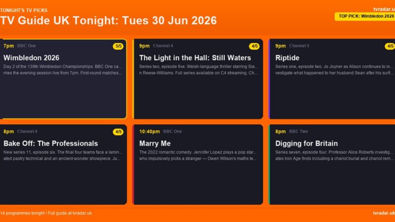 TV Guide UK Tonight: Tues 30 Jun 2026 – Wimbledon Day 2, Bake Off: The Professionals & Corrie
