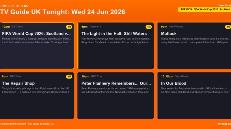 TV Guide UK Tonight: Wed 24 Jun 2026 – Scotland v Brazil, The Repair Shop & Matlock Finale