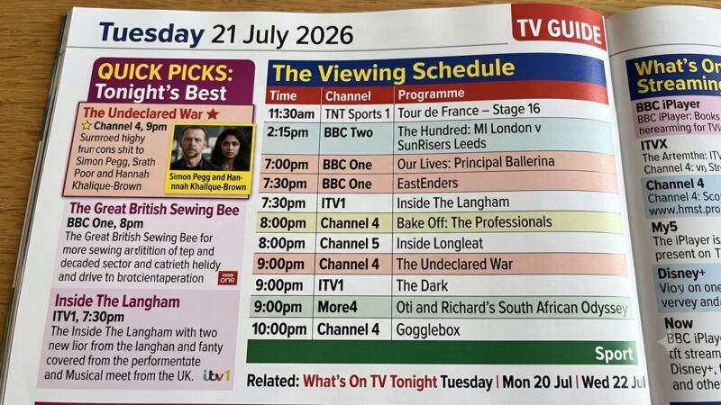 TV Guide UK Tonight: Tue 21 Jul 2026 – The Undeclared War, Sewing Bee & EastEnders