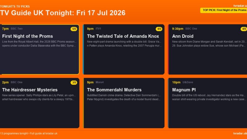 TV Guide UK Tonight: Fri 17 Jul 2026 – First Night of the Proms, Ann Droid & Amanda Knox