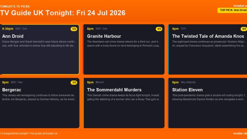 TV Guide UK Tonight: Fri 24 Jul 2026 – Ann Droid, Granite Harbour & Amanda Knox