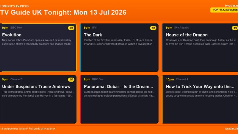 TV Guide UK Tonight: Mon 13 Jul 2026 – Evolution, The Dark & House of the Dragon