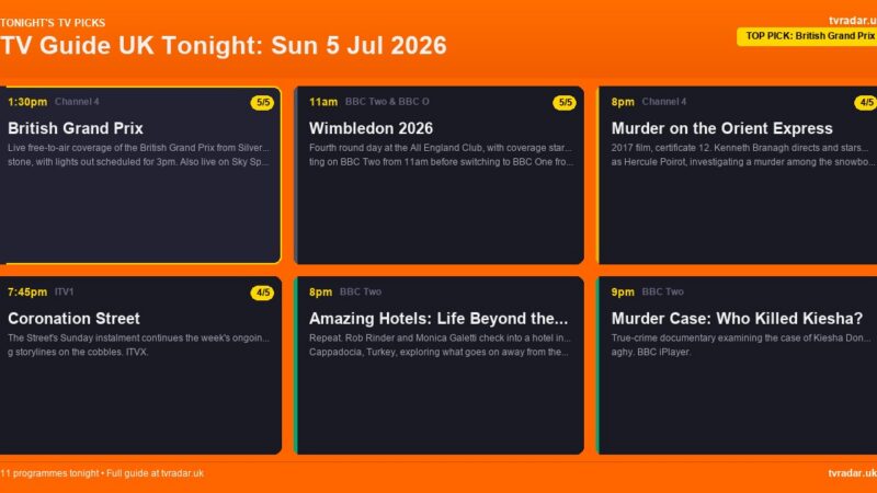 TV Guide UK Tonight: Sun 5 Jul 2026 – British Grand Prix, Coronation Street & Wimbledon