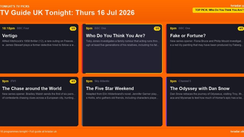 TV Guide UK Tonight: Thurs 16 Jul 2026 – Who Do You Think You Are?, Fake or Fortune? & The Traitors