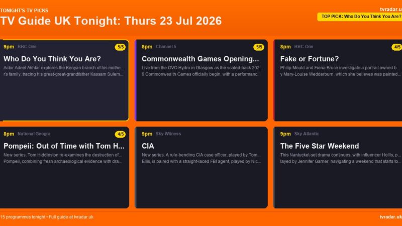 TV Guide UK Tonight: Thurs 23 Jul 2026 – Who Do You Think You Are?, Commonwealth Games & Pompeii: Out of Time