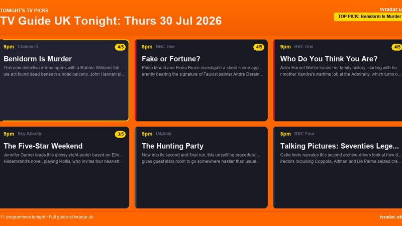 TV Guide UK Tonight: Thurs 30 Jul 2026 – Benidorm Is Murder, Who Do You Think You Are & EastEnders