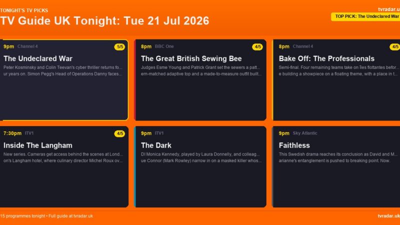 TV Guide UK Tonight: Tue 21 Jul 2026 – The Undeclared War, Sewing Bee & EastEnders