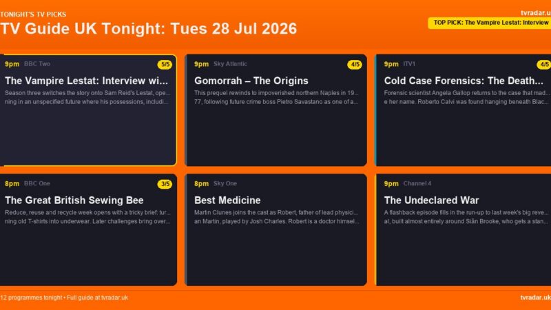 TV Guide UK Tonight: Tues 28 Jul 2026 – The Vampire Lestat, EastEnders & Gomorrah