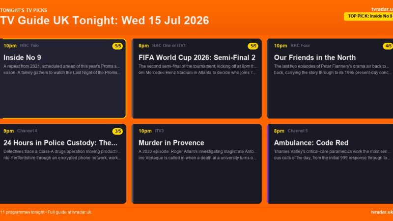 TV Guide UK Tonight: Wed 15 Jul 2026 – EastEnders, Inside No 9 & 24 Hours in Police Custody