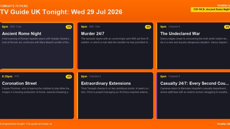 TV Guide UK Tonight: Wed 29 Jul 2026 – EastEnders, Murder 24/7 & Ancient Rome Night