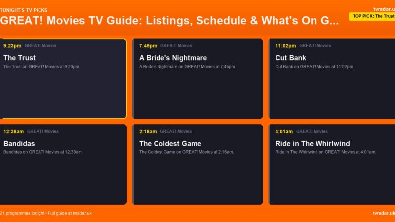 GREAT! Movies TV Guide: Listings, Schedule & What’s On GREAT! Movies Tonight