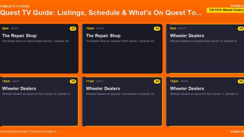 Quest TV Guide: Listings, Schedule & What’s On Quest Tonight