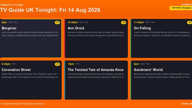 TV Guide UK Tonight: Fri 14 Aug 2026 – Bergerac, Ann Droid & Coronation Street